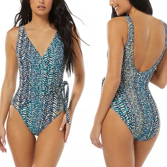 Vince Camuto Wrap-Tie One-Piece Swimsuit 408 Midnight V28770 Women's 4 NWT - Picture 1 of 9